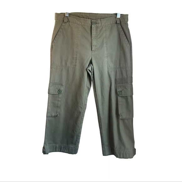 Gap Y2K Wms Sz 8 Olive Green Cargo Capri Crop Pants Wide Leg Grunge Utility - Picture 1 of 13